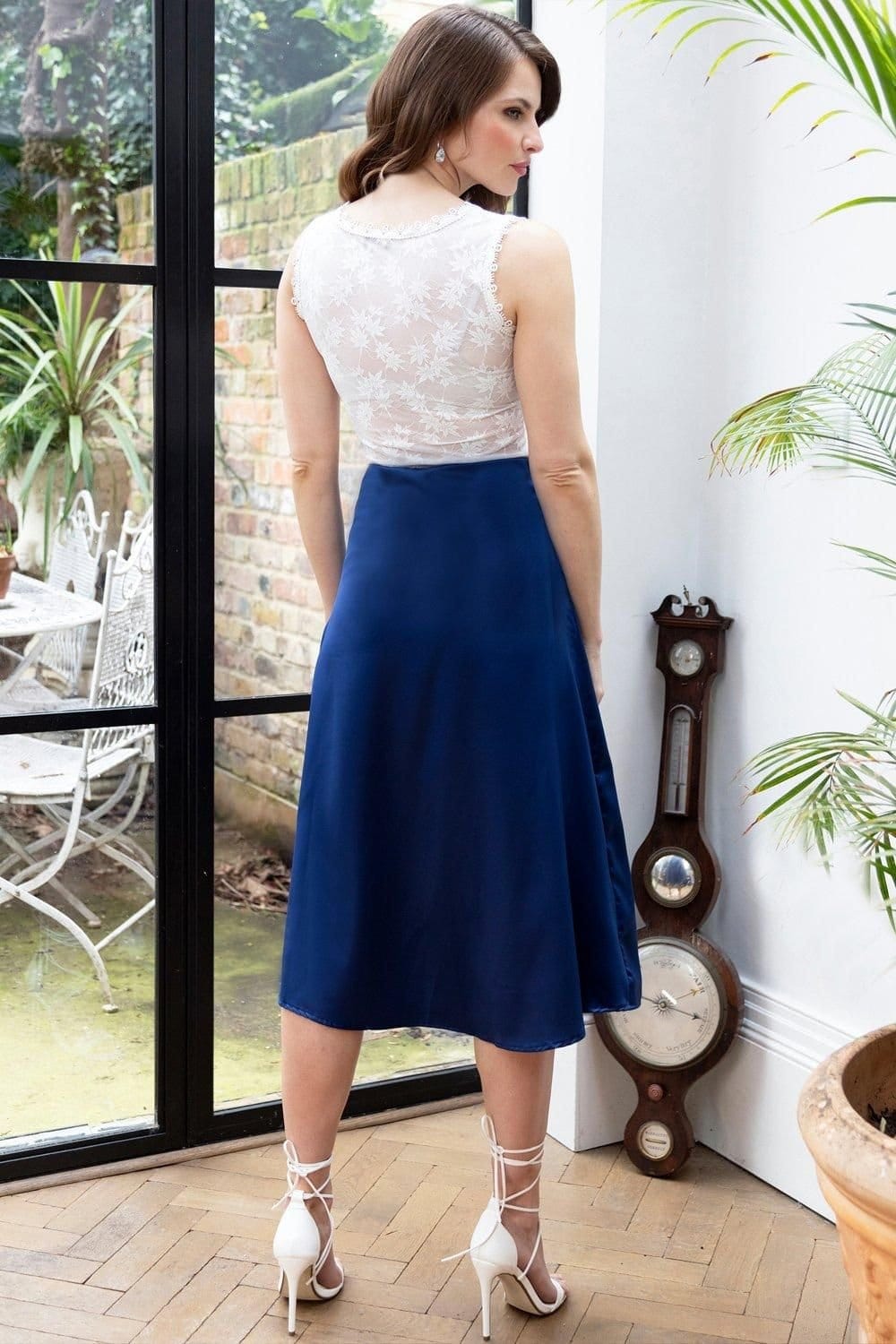 Hot Squash Hot Squash Women's Satin Midi Skirt with Side Split in Midnight - 4