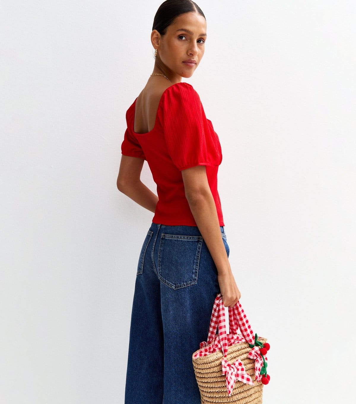 New Look Women's Bright Red Crinkle Jersey Button Front Top New Look - 4