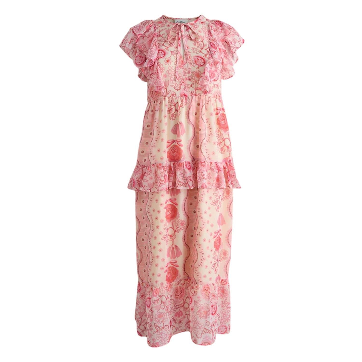 Cath Kidston Cath Kidston Women's Floral Tie Neck Short-Sleeved Maxi Dress in Pink