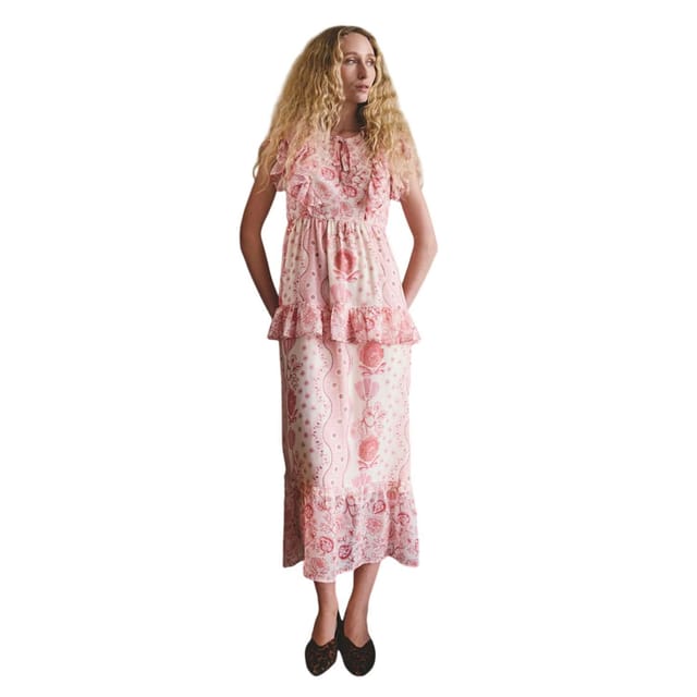 Cath Kidston Cath Kidston Women's Floral Tie Neck Short-Sleeved Maxi Dress in Pink - 3