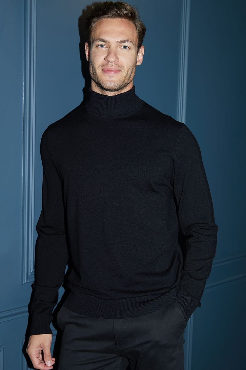 Threadbare Men's Black Roll Neck Knitted Jumper