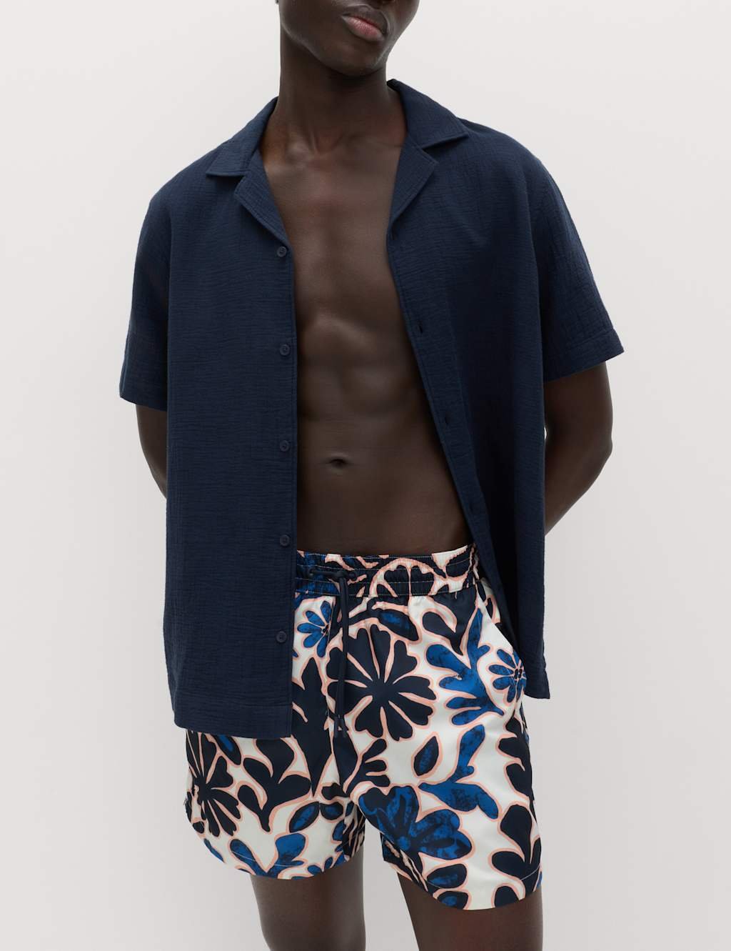 Marks & Spencer M&S Quick Dry Floral Print Swim Shorts Dark Marine - 1