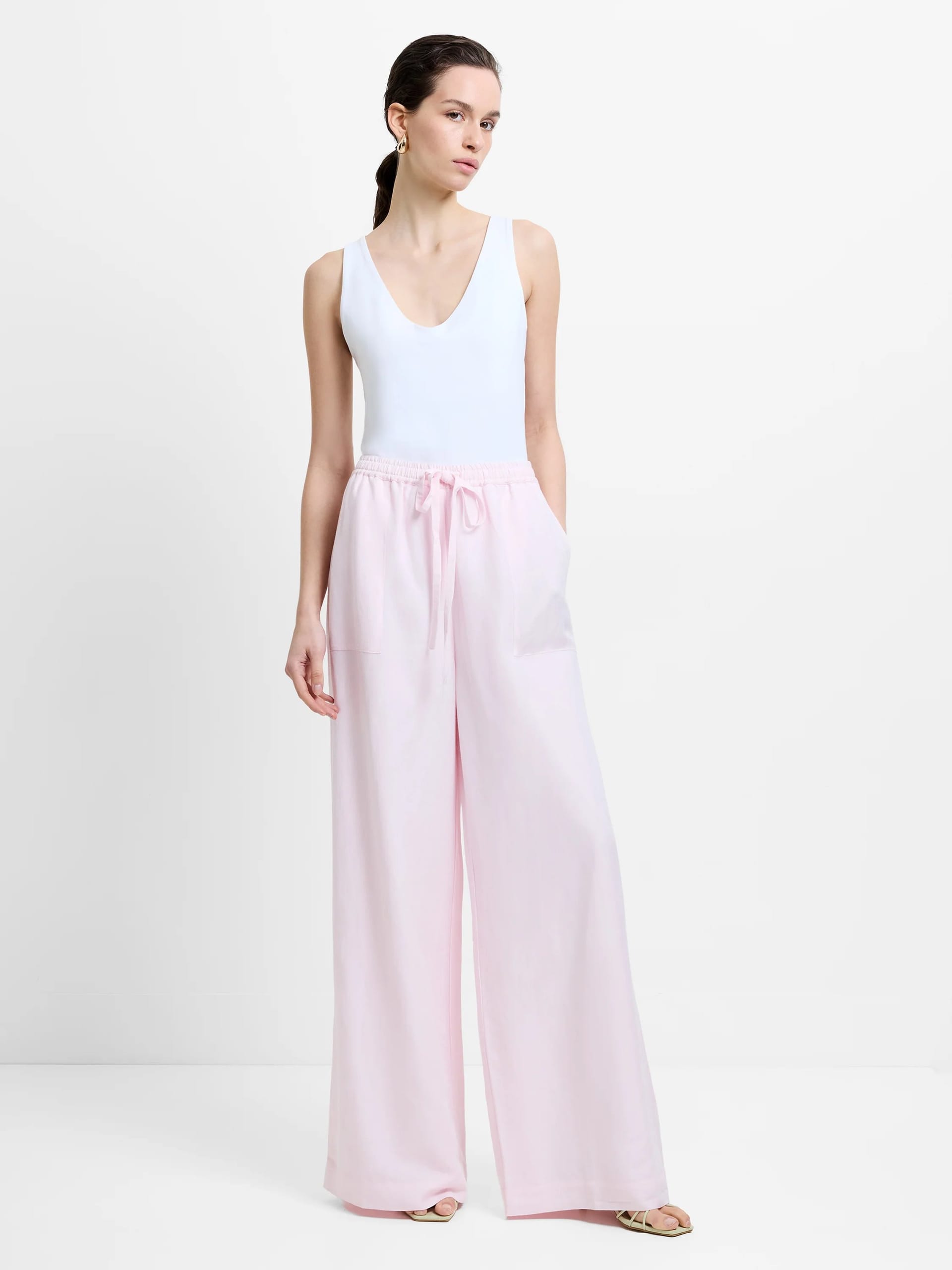 French Connection Pink Icing Linen Wide Leg Trousers