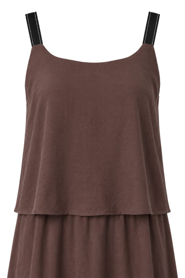 MixRay MixRay Women's Sleeveless A-line Maxi Dress With Square Neckline in Chocolate - 2