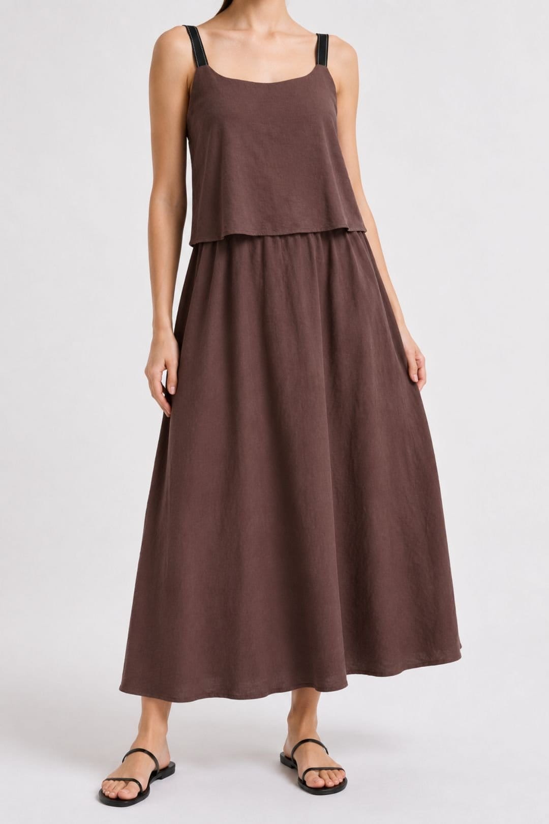 MixRay MixRay Women's Sleeveless A-line Maxi Dress With Square Neckline in Chocolate - 4