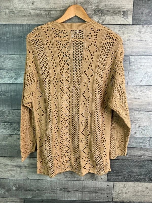 Next Next Womens Crochet Cardigan Size Large Beige Camel Knit Longline Boho