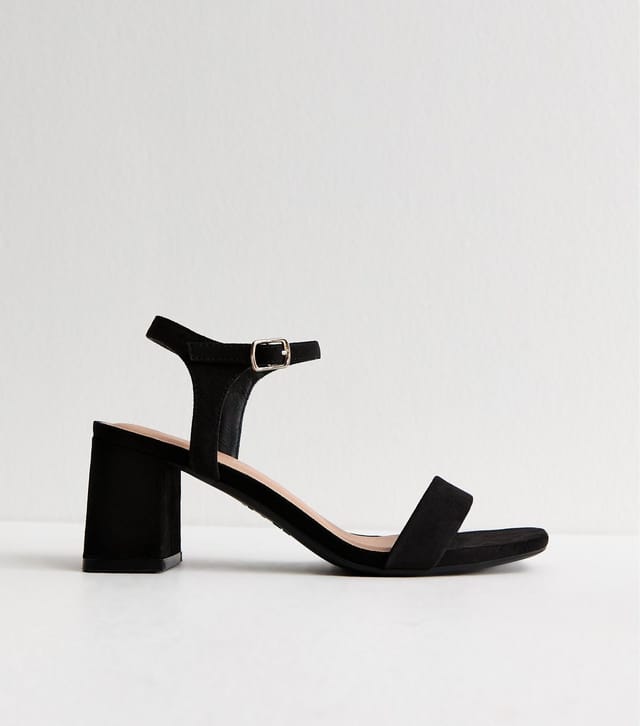 New Look Women's Black Faux Suede Square Toe Block Heel Sandals Vegan New Look - 2