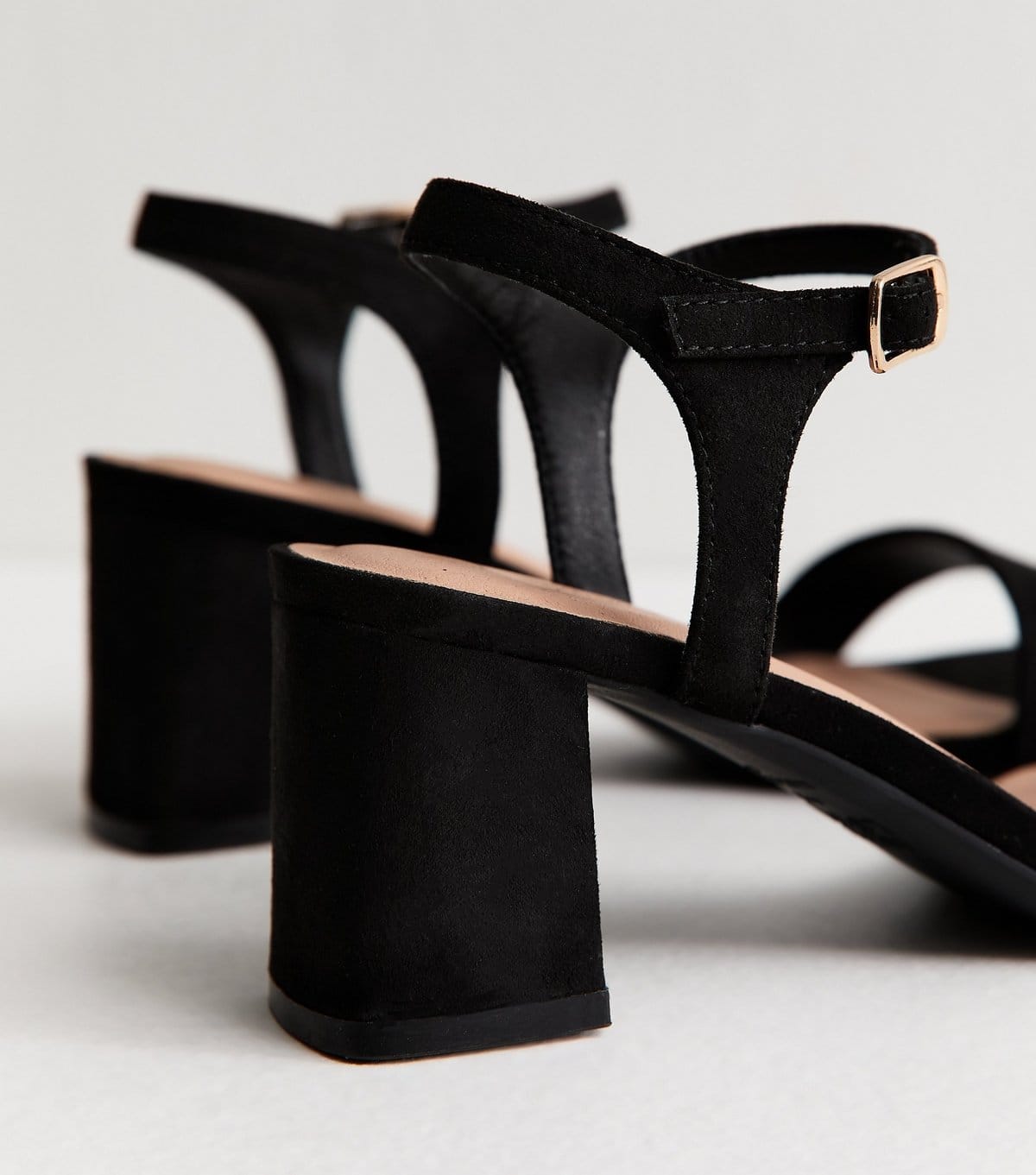 New Look Women's Black Faux Suede Square Toe Block Heel Sandals Vegan New Look - 4