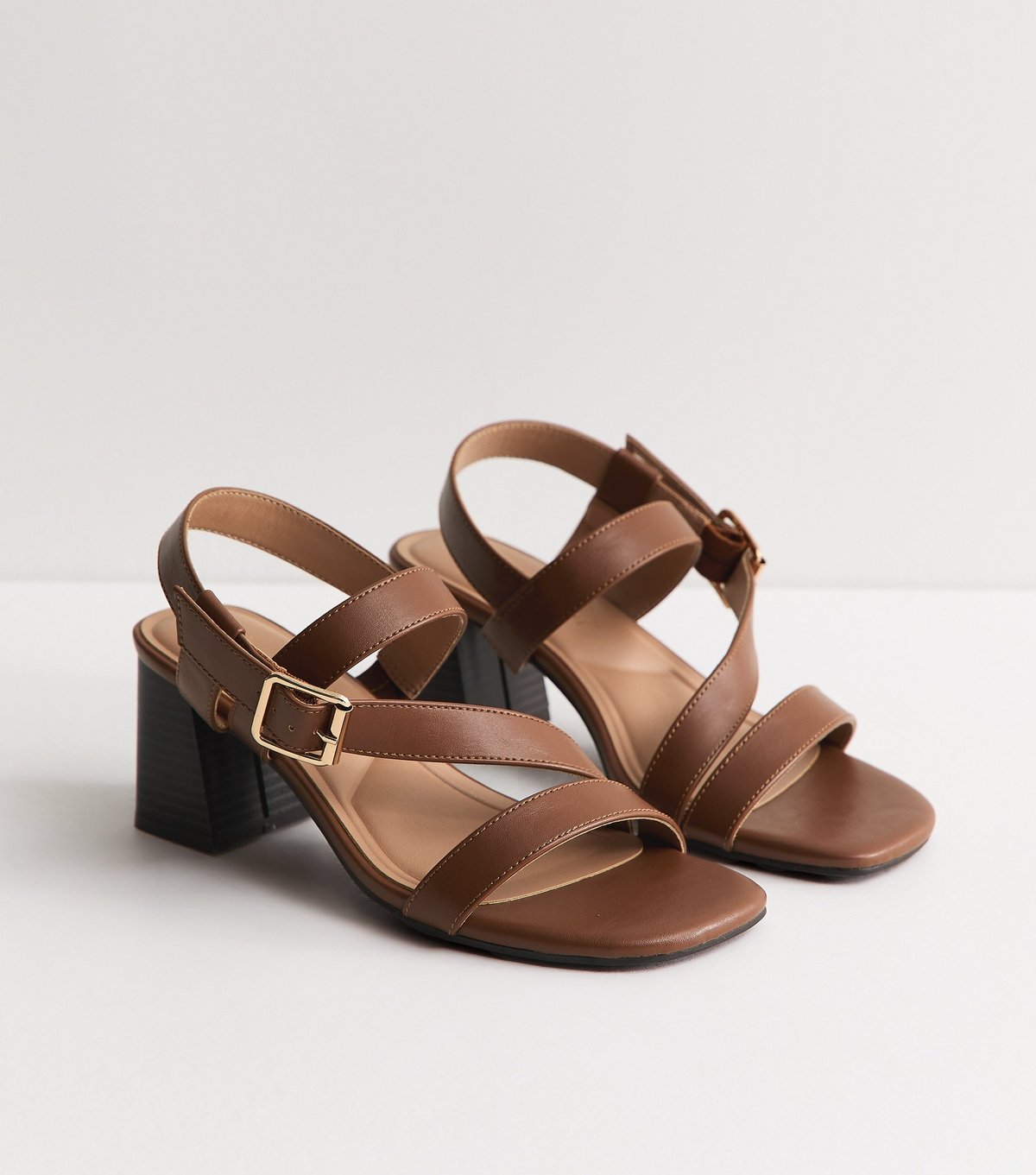 New Look Women's Wide Fit Tan Faux Leather Mutli Strap Block Heel Sandals Vegan New Look - 2