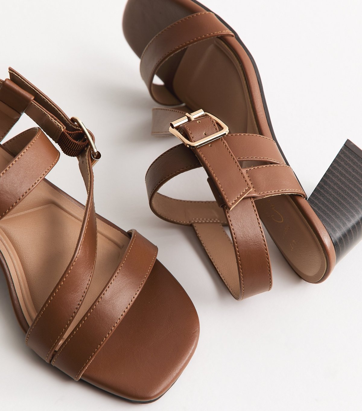 New Look Women's Wide Fit Tan Faux Leather Mutli Strap Block Heel Sandals Vegan New Look - 3