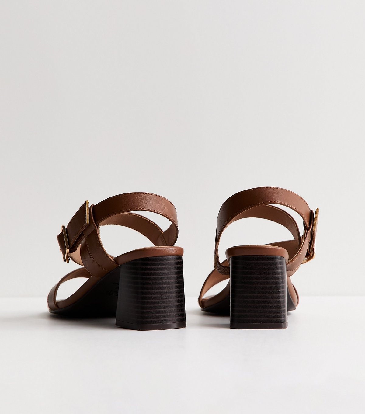 New Look Women's Wide Fit Tan Faux Leather Mutli Strap Block Heel Sandals Vegan New Look - 4