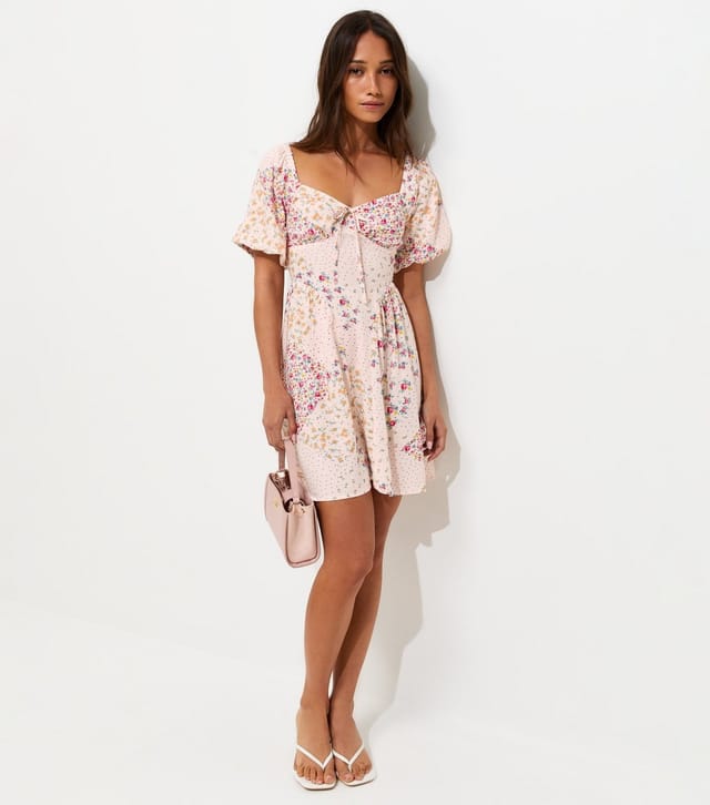 New Look Women's Cream Floral Patchwork Print Milkmaid Mini Dress New Look - 3