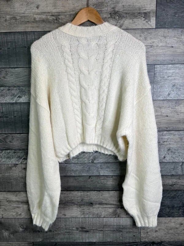Free People Free People Womens Cardigan Size Large Ivory Willow Knit Cardi Cable Sweater
