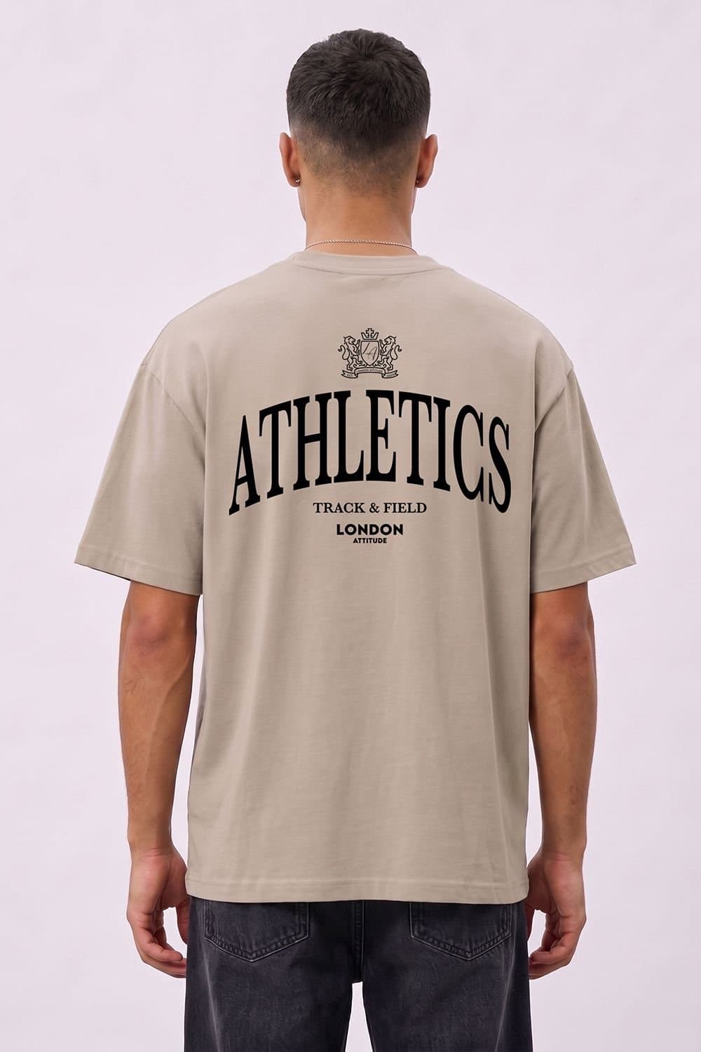 LONDON ATTITUDE LONDON ATTITUDE Men's Athletics Premium Graphic T-Shirt in Stone