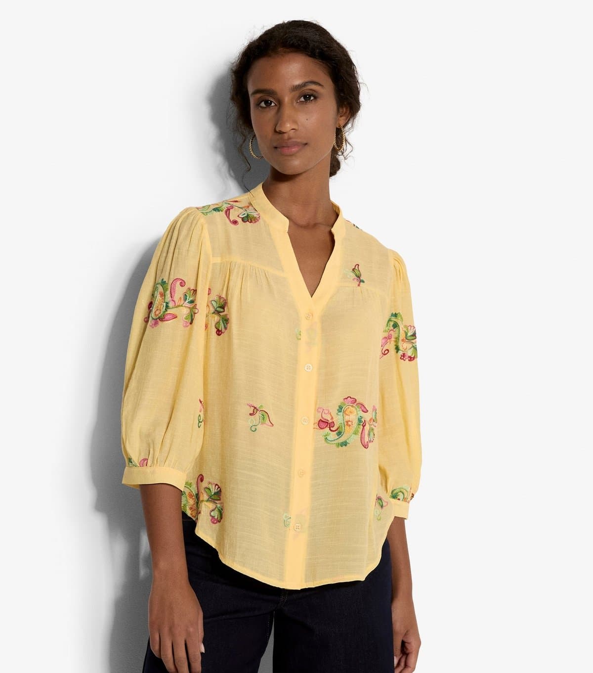 Apricot Women's Yellow Slubbed Floral Embroidered Blouse Apricot New Look
