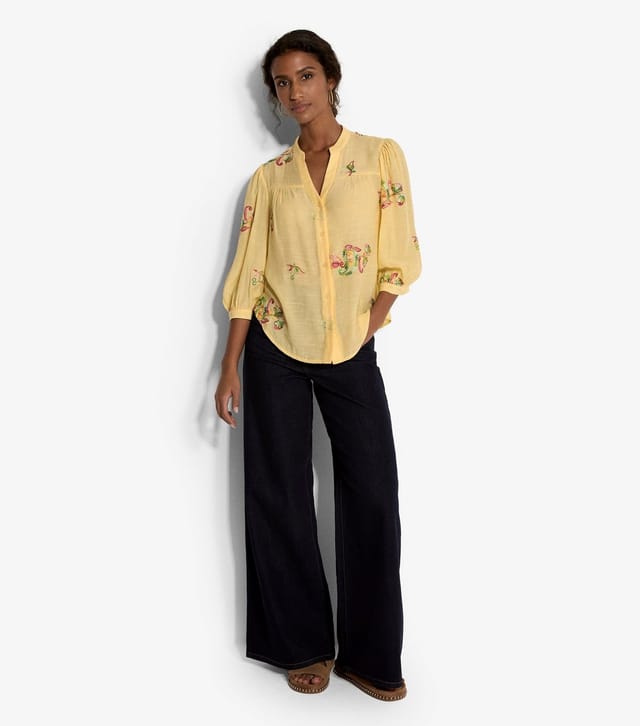 Apricot Women's Yellow Slubbed Floral Embroidered Blouse Apricot New Look - 2