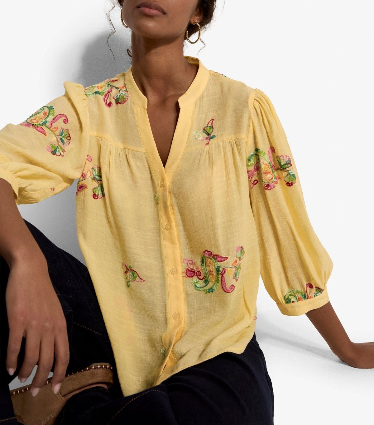 Apricot Women's Yellow Slubbed Floral Embroidered Blouse Apricot New Look - 4