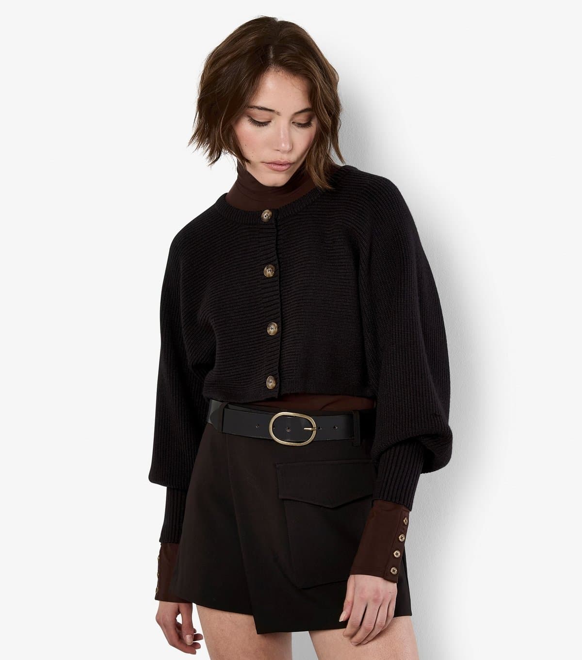 Apricot Women's Black Ribbed Batwing Sleeve Cropped Cardigan Apricot New Look