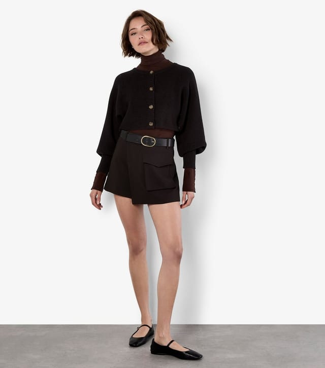 Apricot Women's Black Ribbed Batwing Sleeve Cropped Cardigan Apricot New Look - 2