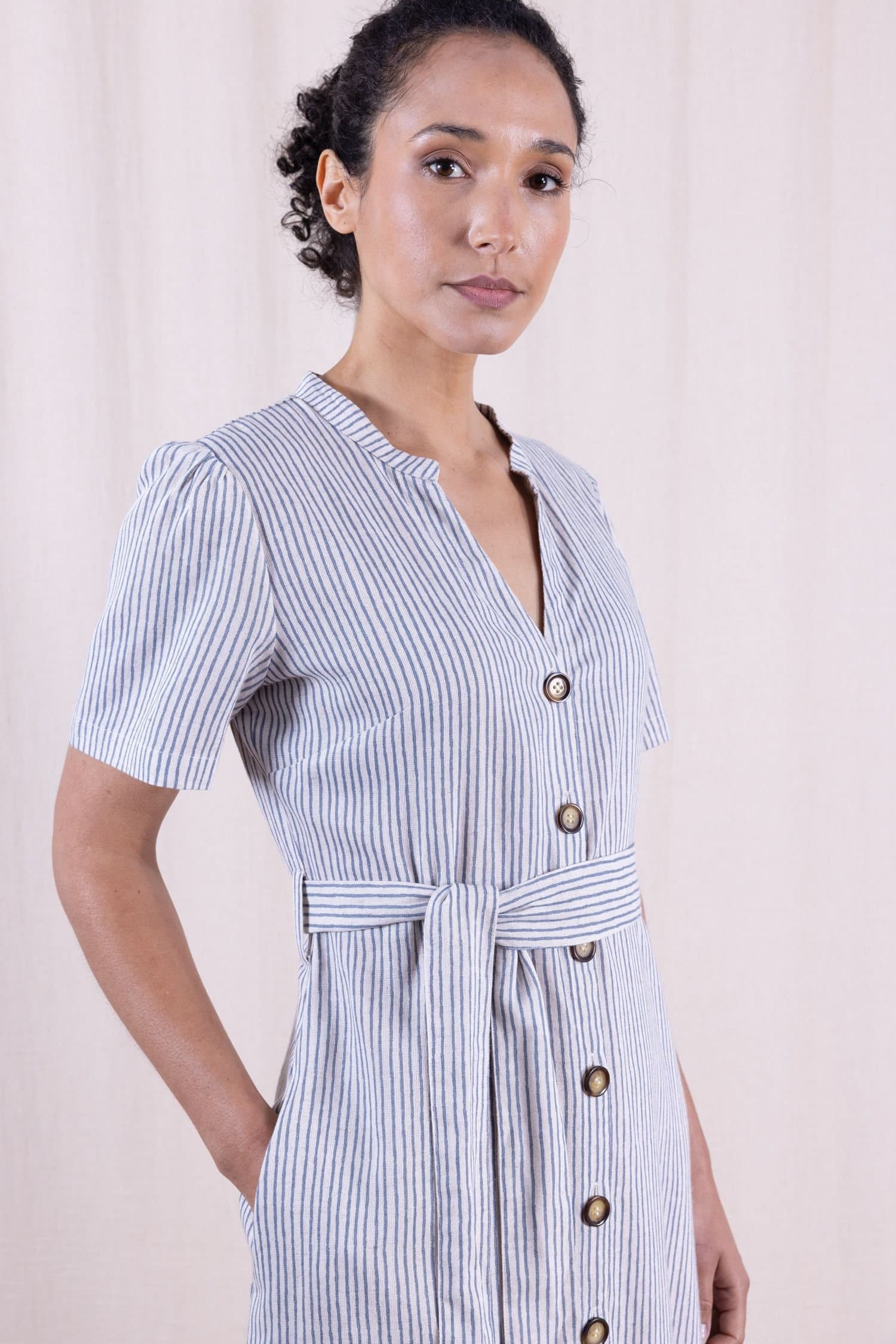 Nomads Clothing Nomads Clothing Women's Womens Linen Blend Button Through Dress in Light Blue