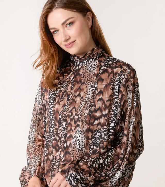 Blue Vanilla Women's Brown Animal Print Bubble Hem Blouse Blue Vanilla New Look - 3