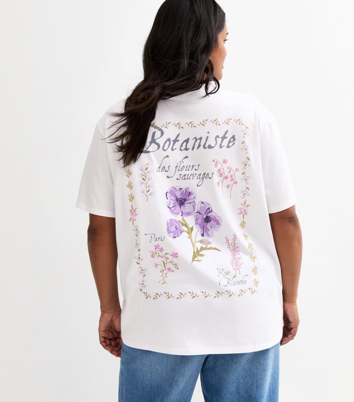 New Look Women's Plus Size White Cotton Oversized Floral Print T-Shirt Curves New Look