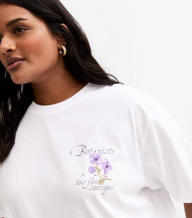 New Look Women's Plus Size White Cotton Oversized Floral Print T-Shirt Curves New Look - 2
