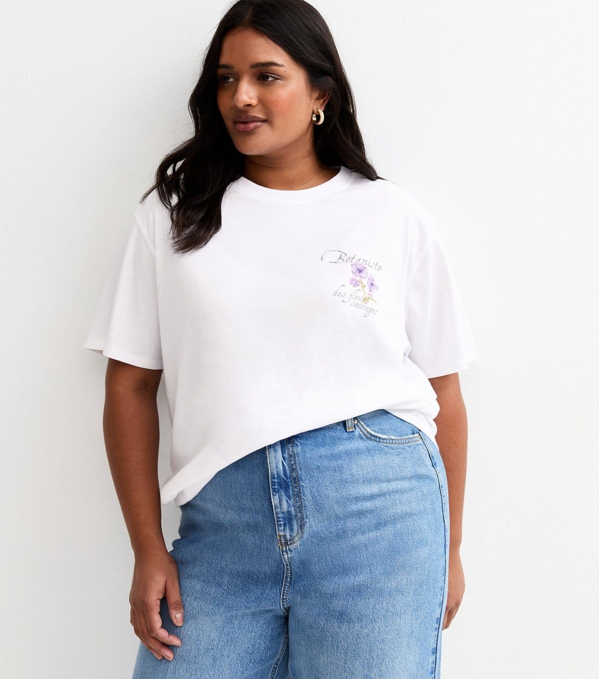 New Look Women's Plus Size White Cotton Oversized Floral Print T-Shirt Curves New Look - 4