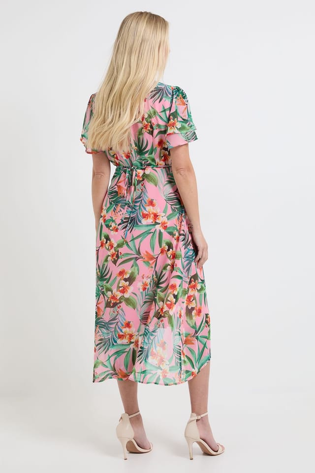 Wallis Wallis Women's Petite Floral Chiffon Sequin Insert Midi Dress in Pink - 3
