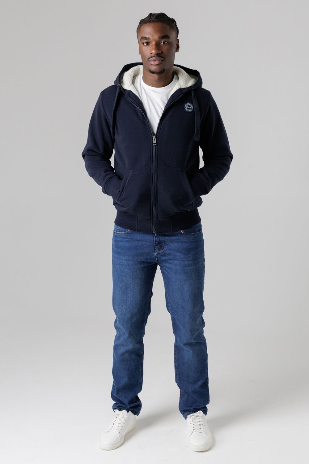 Tokyo Laundry Tokyo Laundry Men's Brushed Back Fleece Zip-Through Hoody with Borg Lining in Dark Navy - 3