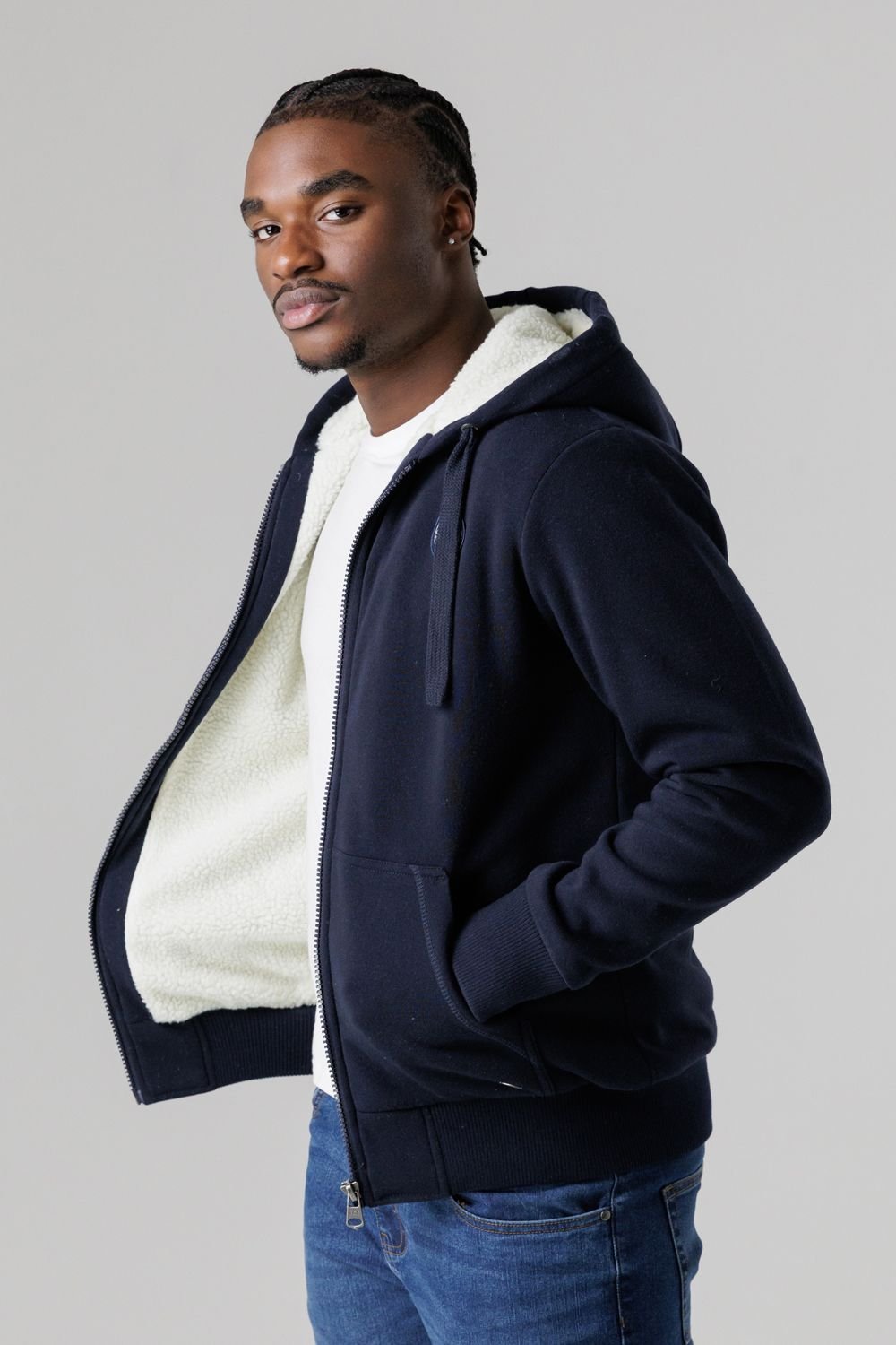 Tokyo Laundry Tokyo Laundry Men's Brushed Back Fleece Zip-Through Hoody with Borg Lining in Dark Navy - 4