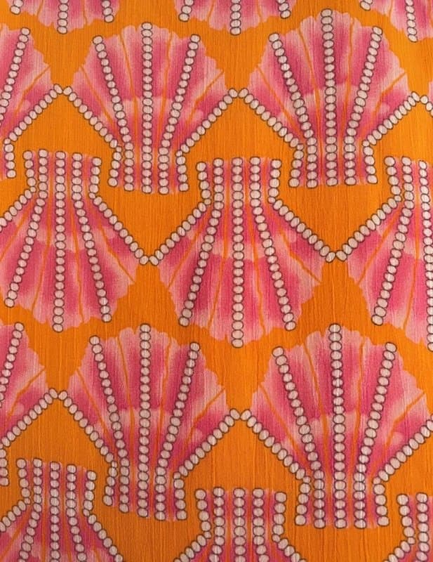 Never Fully Dressed Never Fully Dressed | Shell Print Maxi Midi Chiffon Tiered Ruffle Dress | Size 6 Pink & Orange
