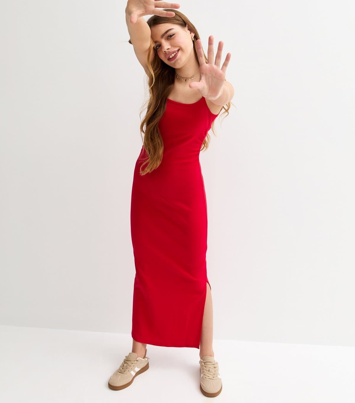 New Look Girls' Red Ruched Jersey Maxi Dress New Look