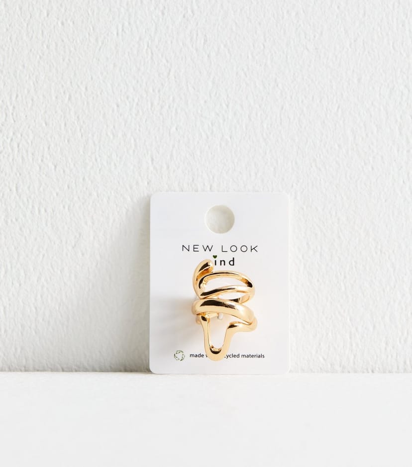 New Look Gold Tone Pack of 3 Chunky Swirl Wrap Rings New Look - 1
