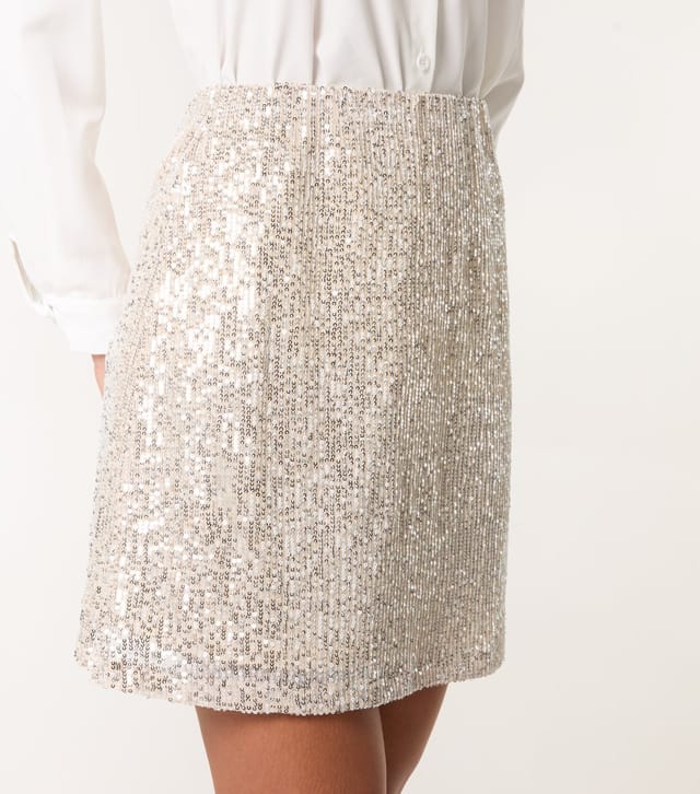 Blue Vanilla Women's Cream Sequin Mini Skirt Blue Vanilla New Look - 3