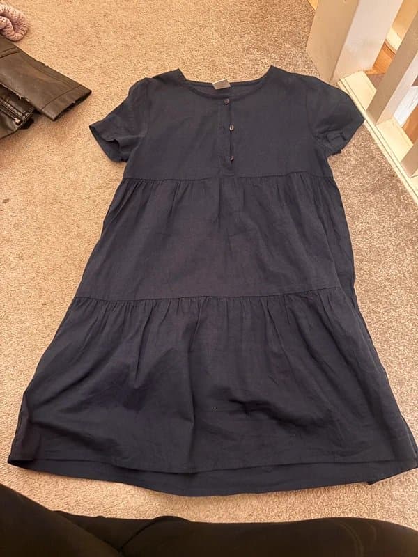 Little Kids Cute navy linen dress age 8-9