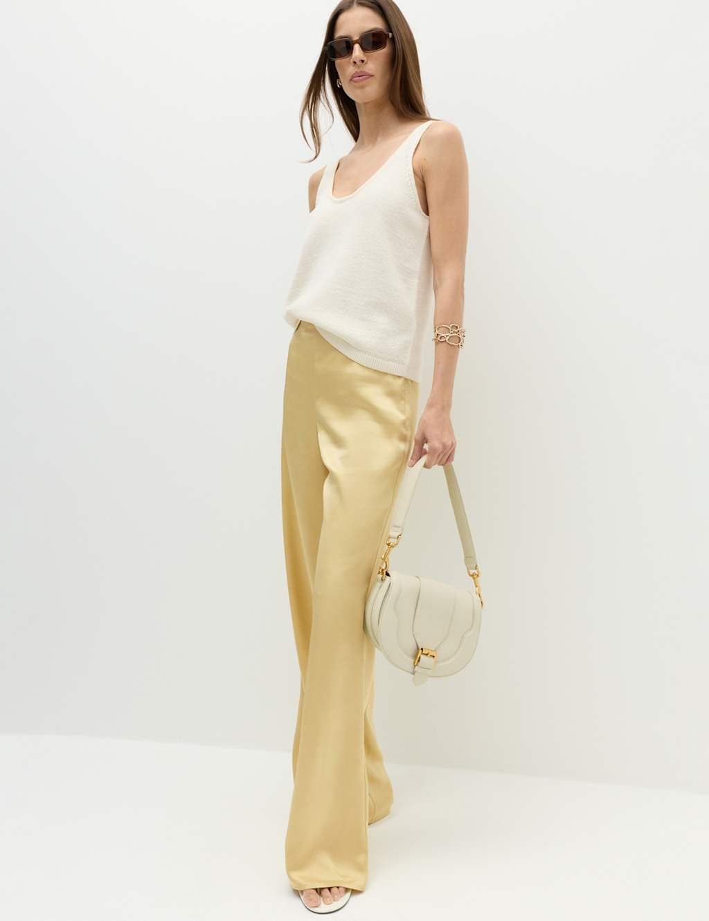 Marks & Spencer M&S Satin Flared Trousers Citrus