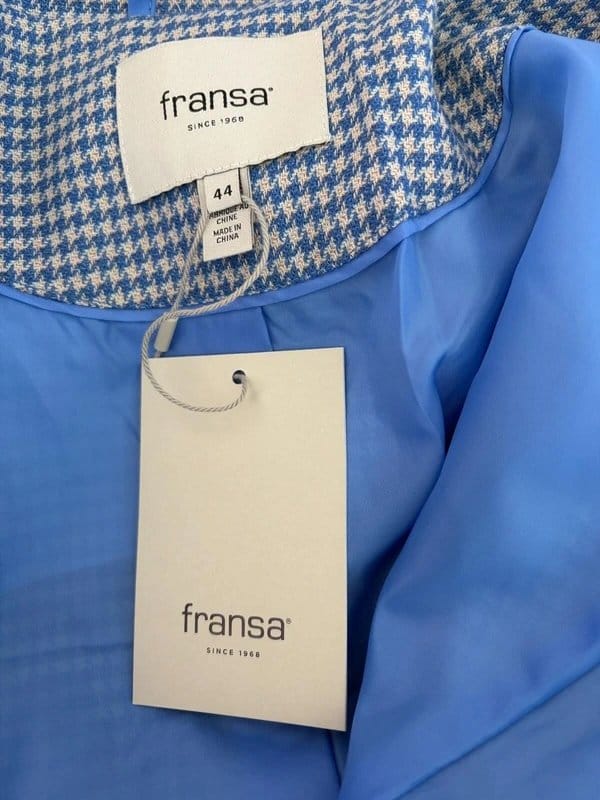 Fransa Blue Houndstooth Blazer Size 44 UK 16 Women's Jacket