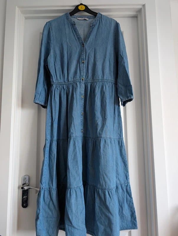 TU Tu womens denim chambray tiered midi dress size 10