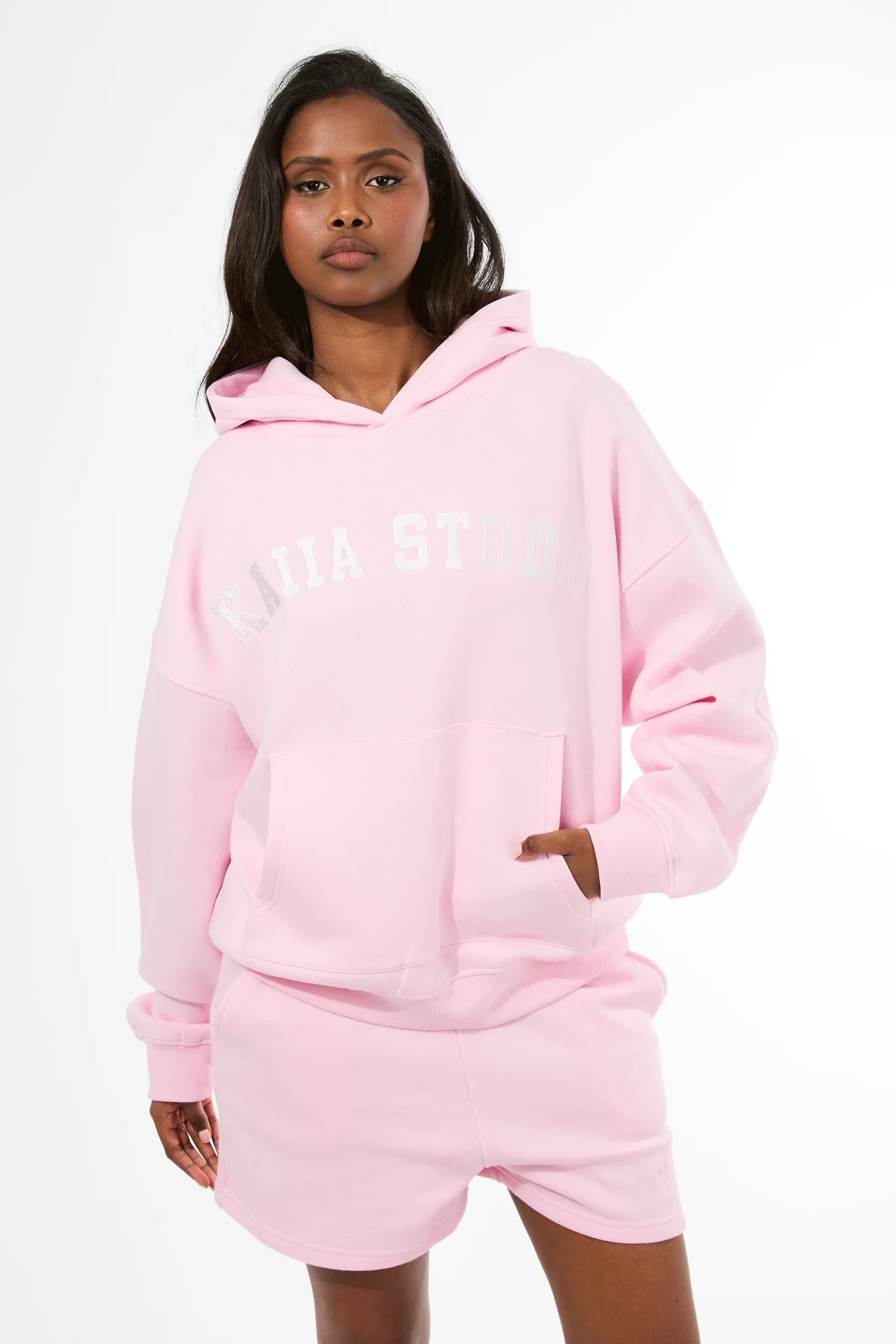 Kaiia Kaiia Pink & White Oversized Hoodie