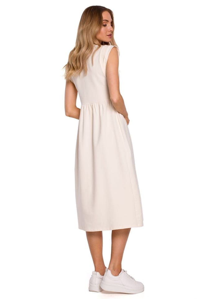 Love Lace Love Lace Women's Waist Cut Midi Knitted Dress with Short Sleeves in Beige - 2