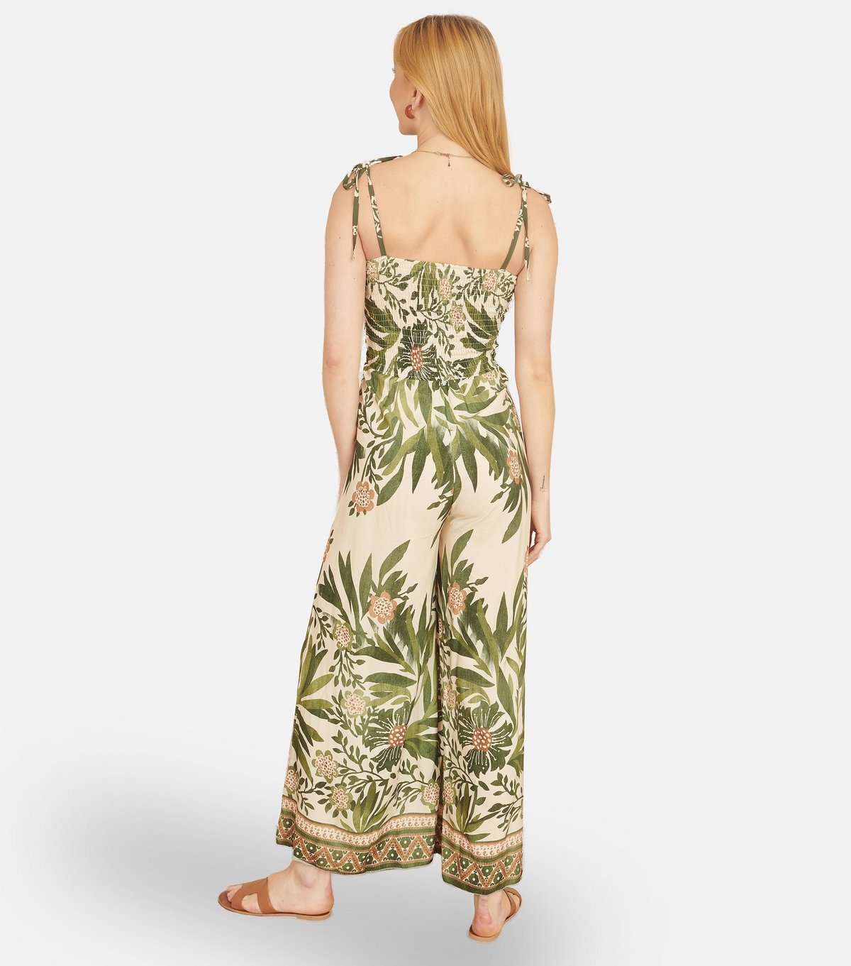 Yumi Women's Green Floral Print Wide Leg Jumpsuit Yumi New Look - 4