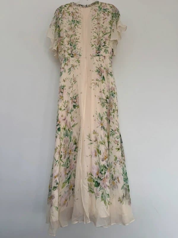 Hobbs * NEW * (shop floor) Hobbs Kim Floral Crew Neck Short Sleeved Silk Midi Dress (RRP£349) UK 14