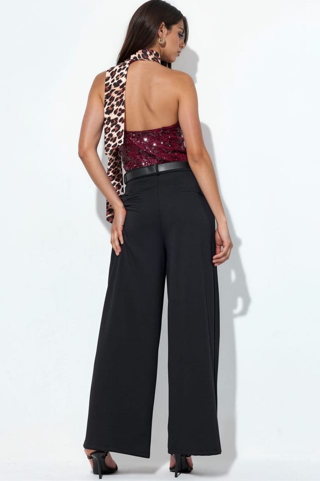 Busem Busem Women's High-Waist Wide-Leg Crepe Trousers With Belt in Black - 3