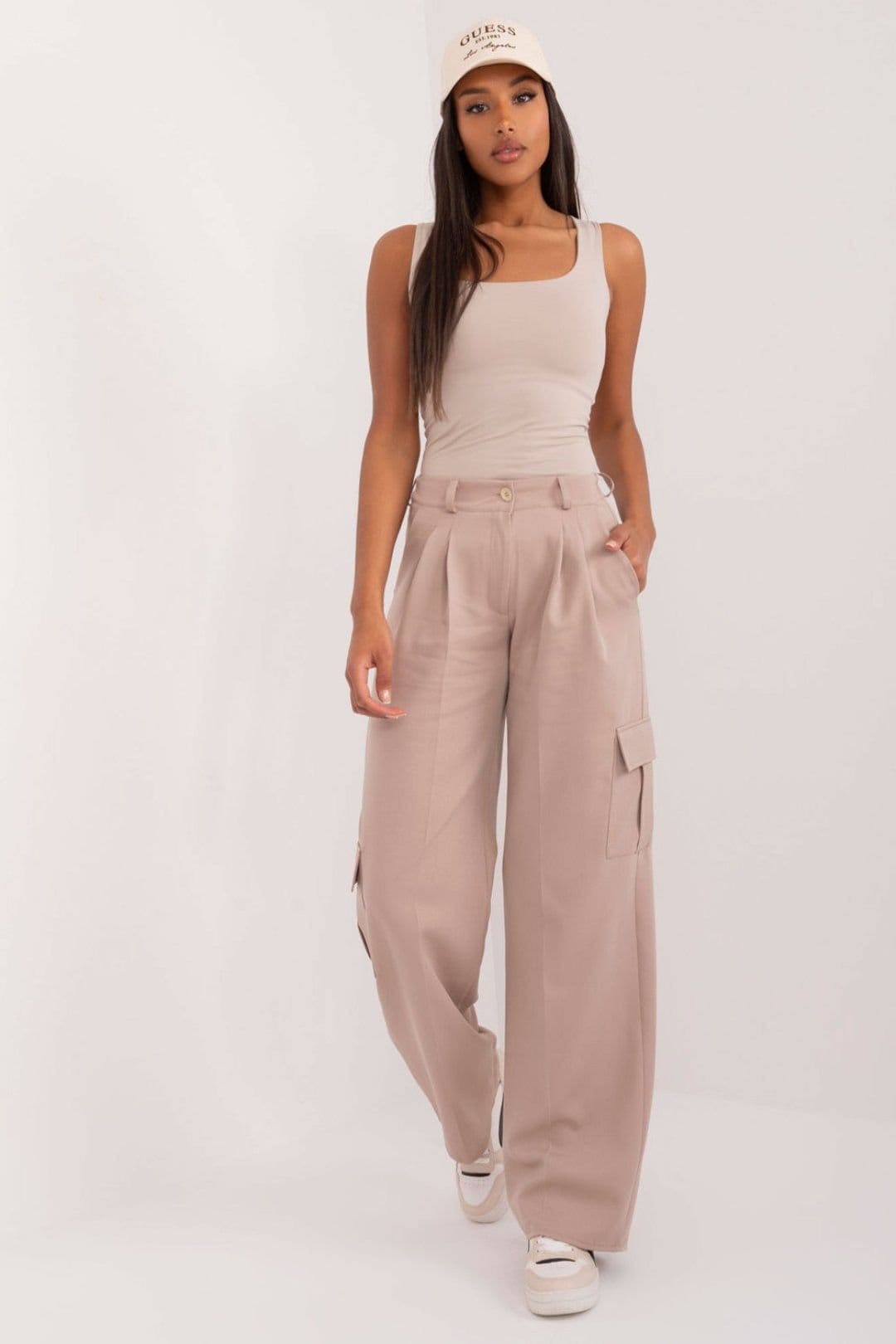 Love Lace Beige High Waist Cotton Cargo Trousers