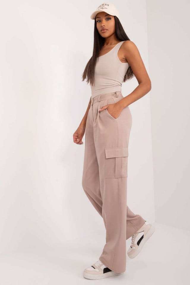 Love Lace Love Lace Women's High Waist Cotton Cargo Trousers in Beige - 3