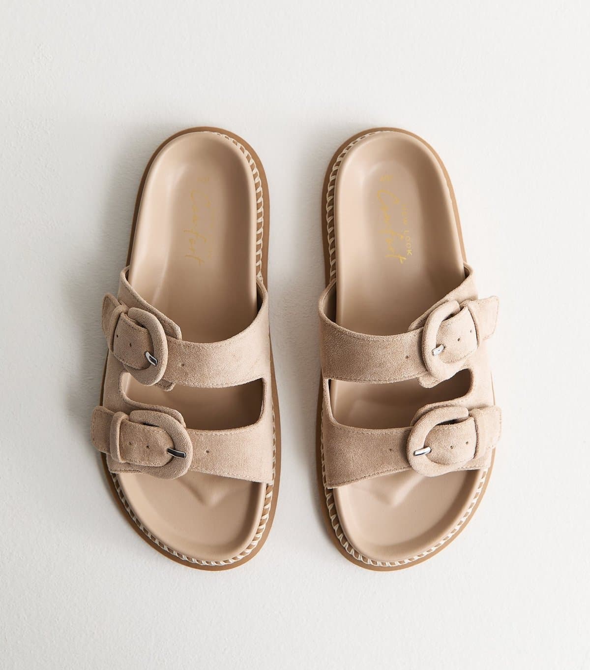 New Look Women's Light Brown Faux Suede Double Buckled Strap Sandals Vegan New Look