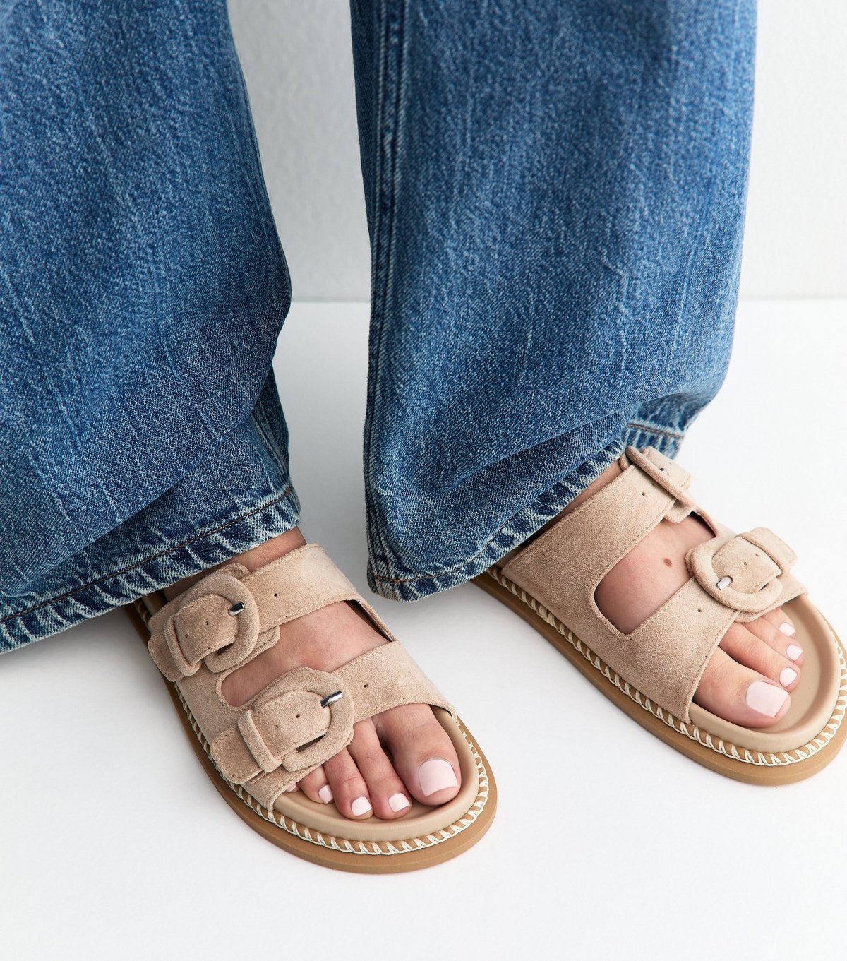 New Look Women's Light Brown Faux Suede Double Buckled Strap Sandals Vegan New Look - 2