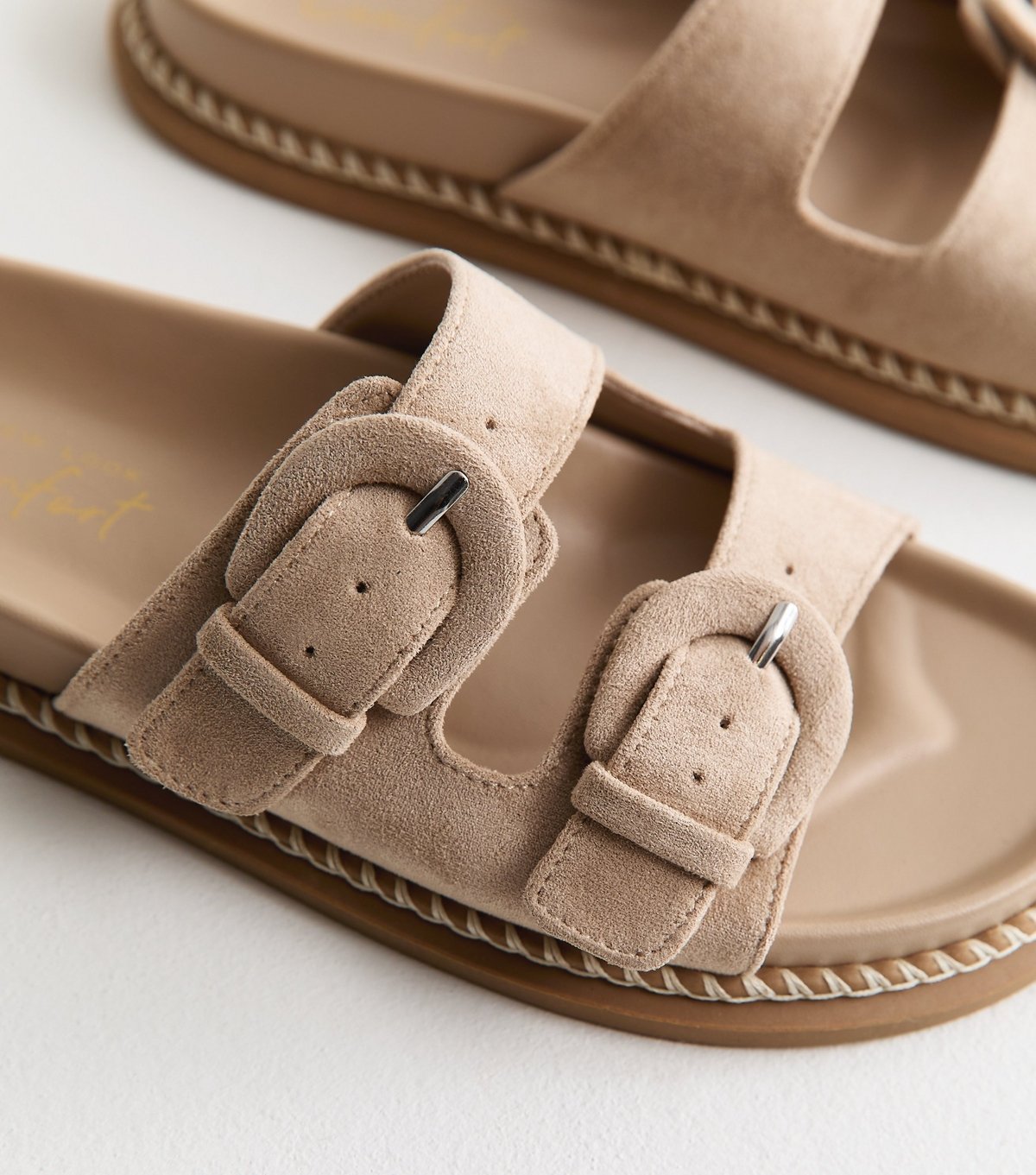 New Look Women's Light Brown Faux Suede Double Buckled Strap Sandals Vegan New Look - 3