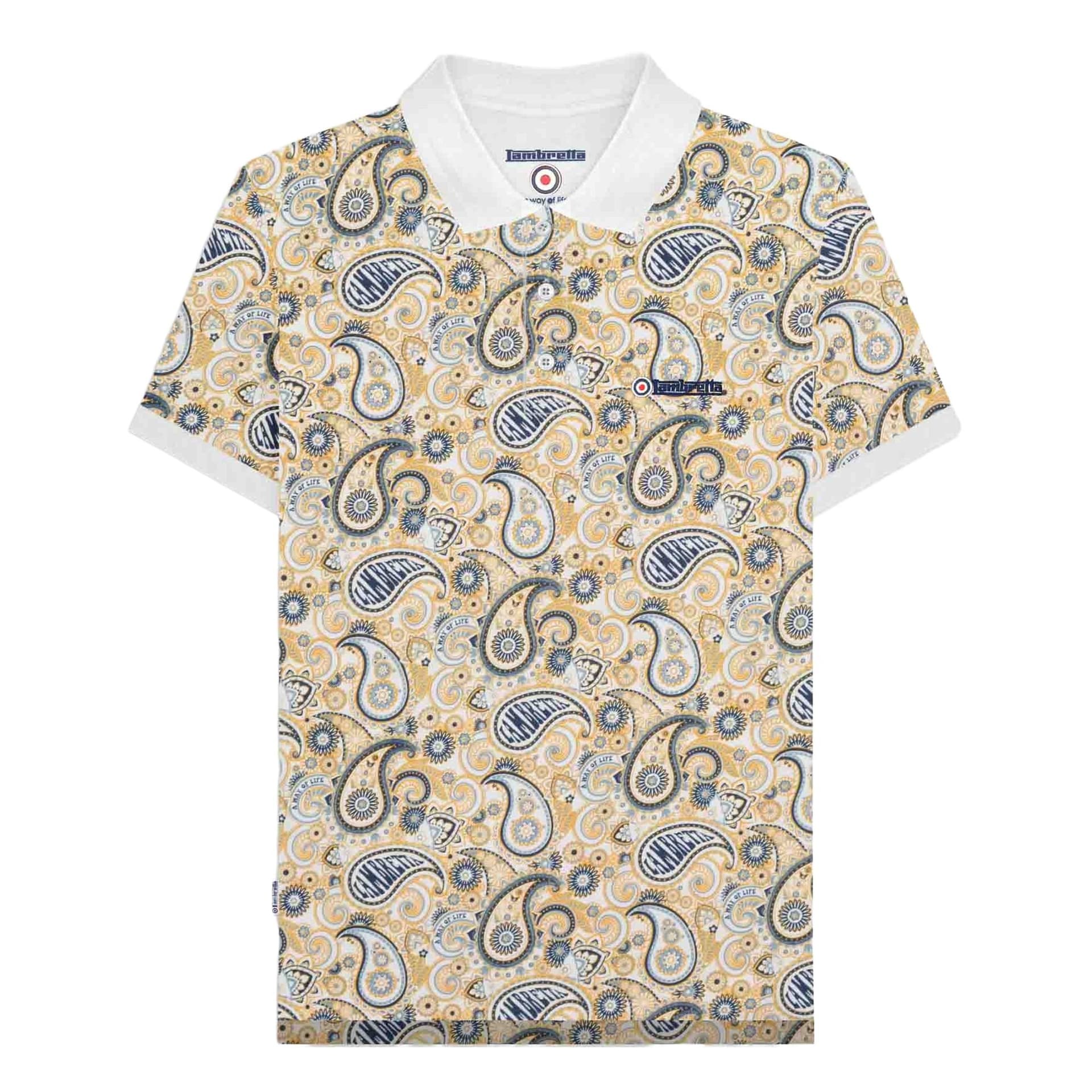 Lambretta Lambretta Men's SS25 Paisley Branded Big & Tall Polo Shirt in Off-White